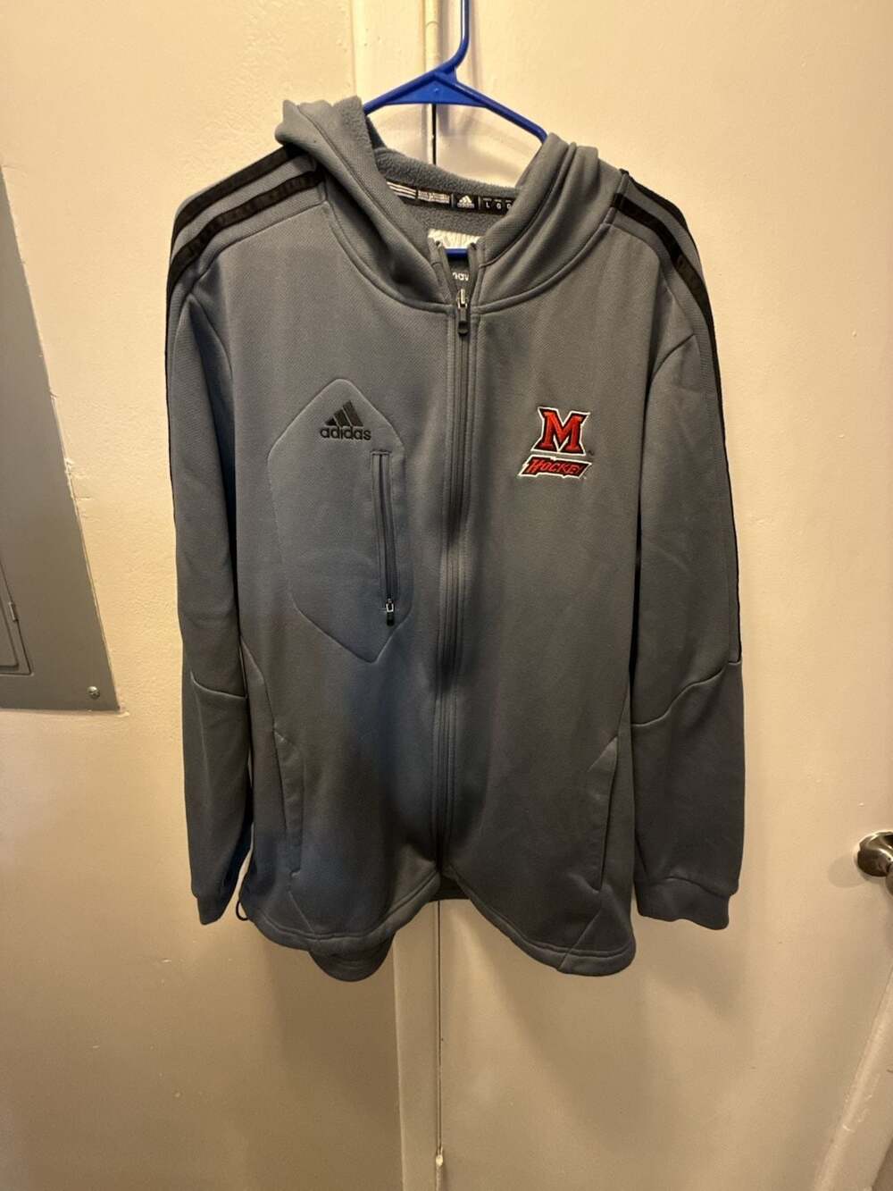 Adidas Miami University RedHawks Hockey Hoodie Size L Gray Climawarm